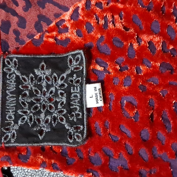 Johnny Was Jade Doris Red Blue Velvet Burnout Dress Scoop Neck Boho Size L - Picture 7 of 8